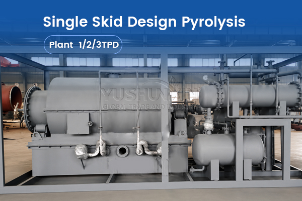 Single skid-mounted pyrolysis plant